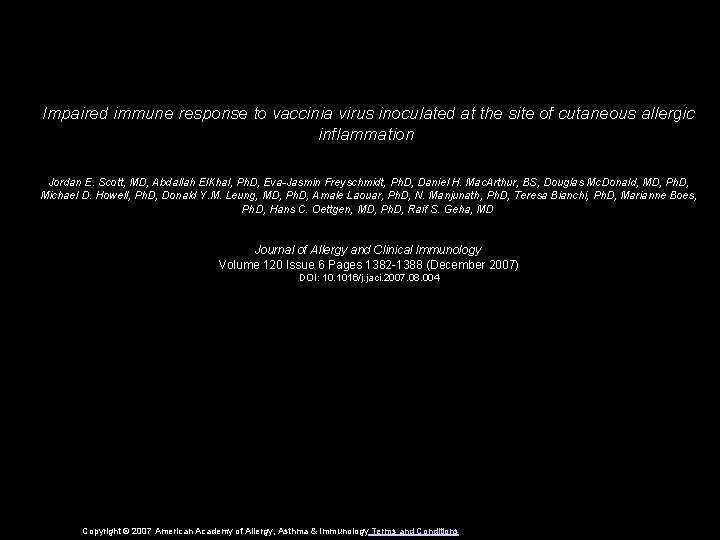 Impaired immune response to vaccinia virus inoculated at the site of cutaneous allergic inflammation