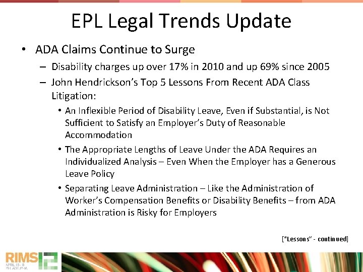 EPL Legal Trends Update • ADA Claims Continue to Surge – Disability charges up