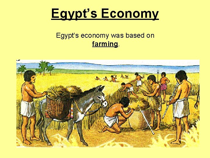 Egypt’s Economy Egypt’s economy was based on farming. 