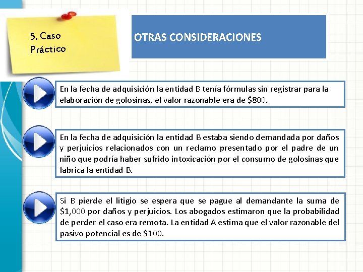 5. Caso Práctico OTRAS CONSIDERACIONES En la fecha de adquisición la entidad B tenía