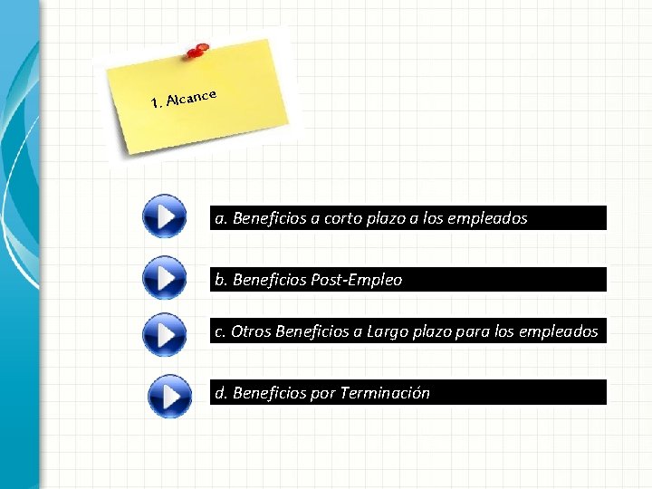 e c 1. Alcan a. Beneficios a corto plazo a los empleados b. Beneficios