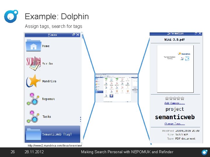 Example: Dolphin Assign tags, search for tags http: //www 2. mandriva. com/linux/overview/ 26 28.