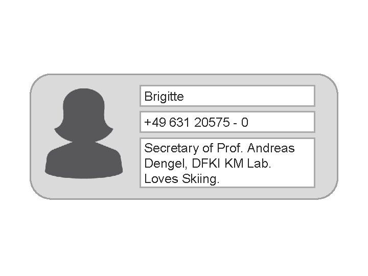 Brigitte +49 631 20575 - 0 Secretary of Prof. Andreas Dengel, DFKI KM Lab.