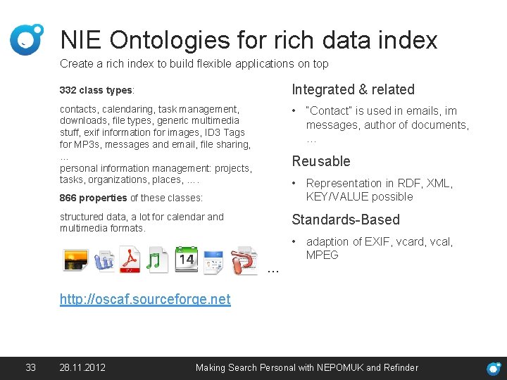 NIE Ontologies for rich data index Create a rich index to build flexible applications