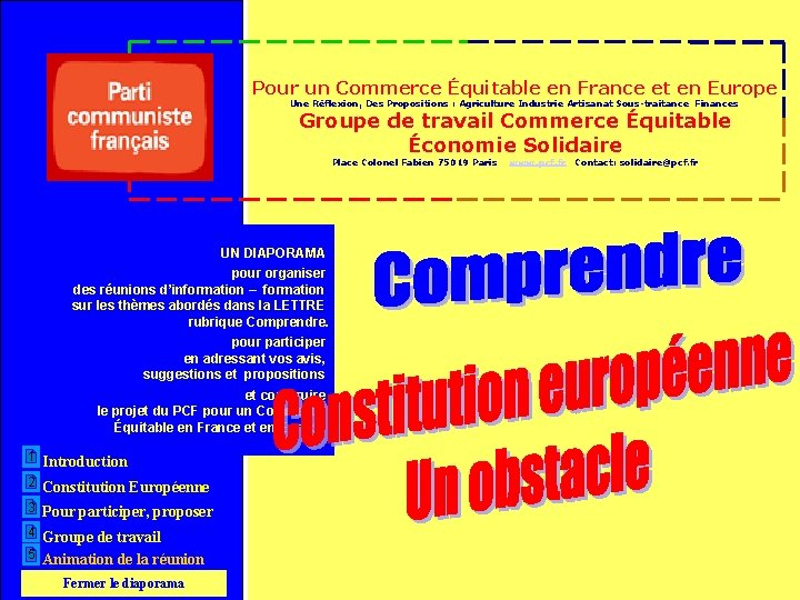 Pour un Commerce Équitable en France et en Europe Une Réflexion, Des Propositions :