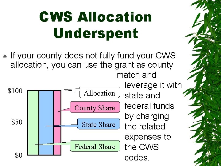 CWS Allocation Underspent If your county does not fully fund your CWS allocation, you