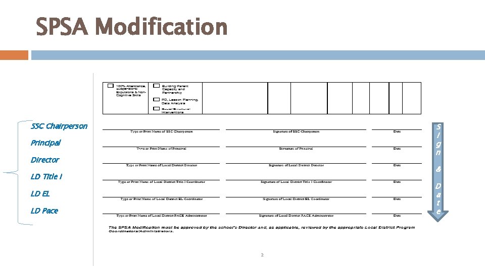 SPSA Modification SSC Chairperson Principal Director LD Title I LD EL LD Pace S