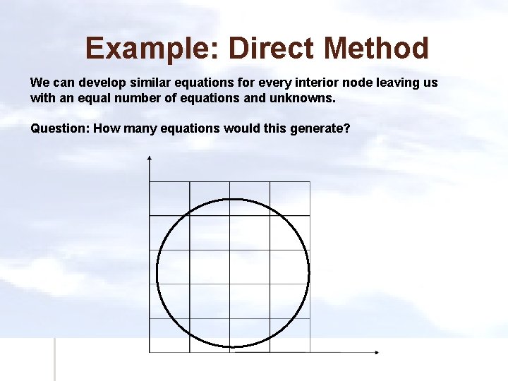 Example: Direct Method We can develop similar equations for every interior node leaving us