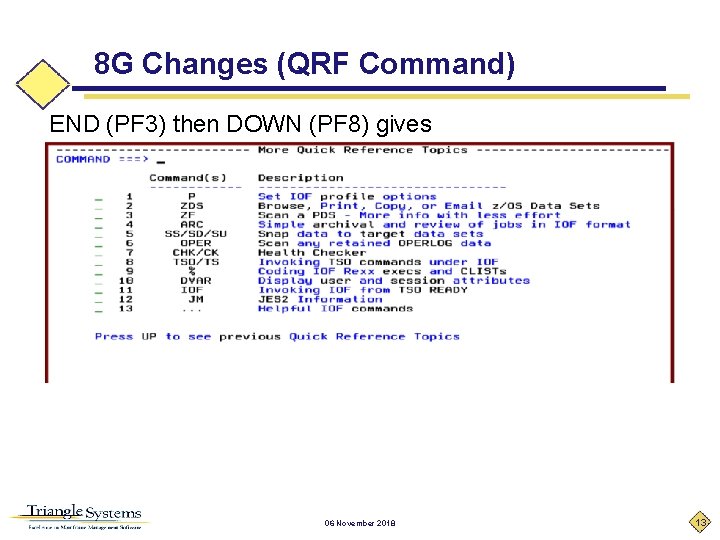 8 G Changes (QRF Command) END (PF 3) then DOWN (PF 8) gives 06