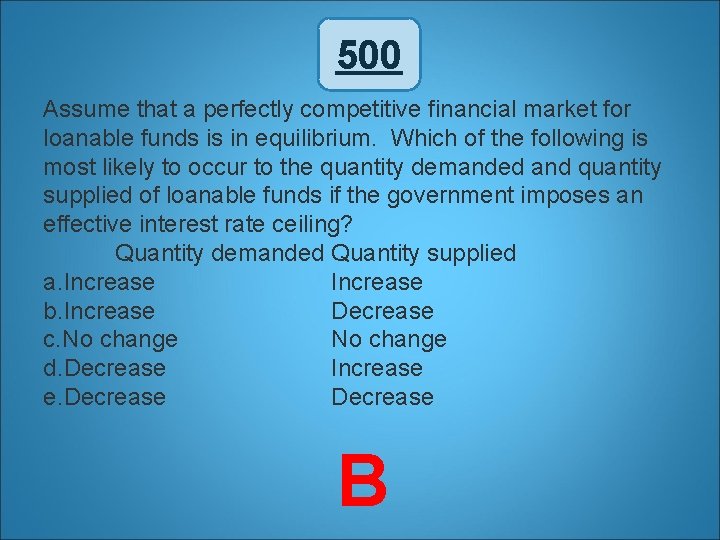500 Assume that a perfectly competitive financial market for loanable funds is in equilibrium.