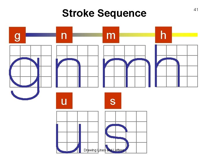 41 Stroke Sequence g n m u s Drawing Lines and Letters h 