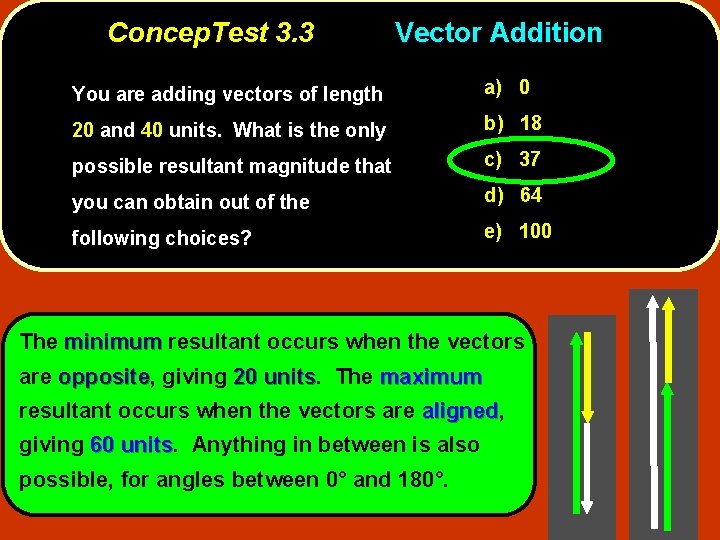 Concep. Test 3. 3 Vector Addition You are adding vectors of length a) 0