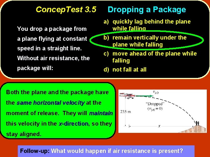 Concep. Test 3. 5 You drop a package from a plane flying at constant