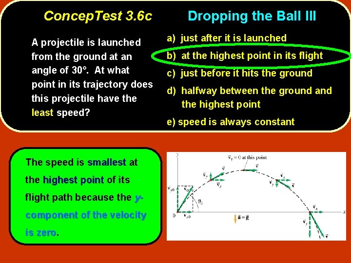 Concep. Test 3. 6 c A projectile is launched from the ground at an