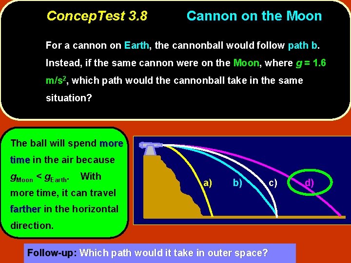 Concep. Test 3. 8 Cannon on the Moon For a cannon on Earth, the