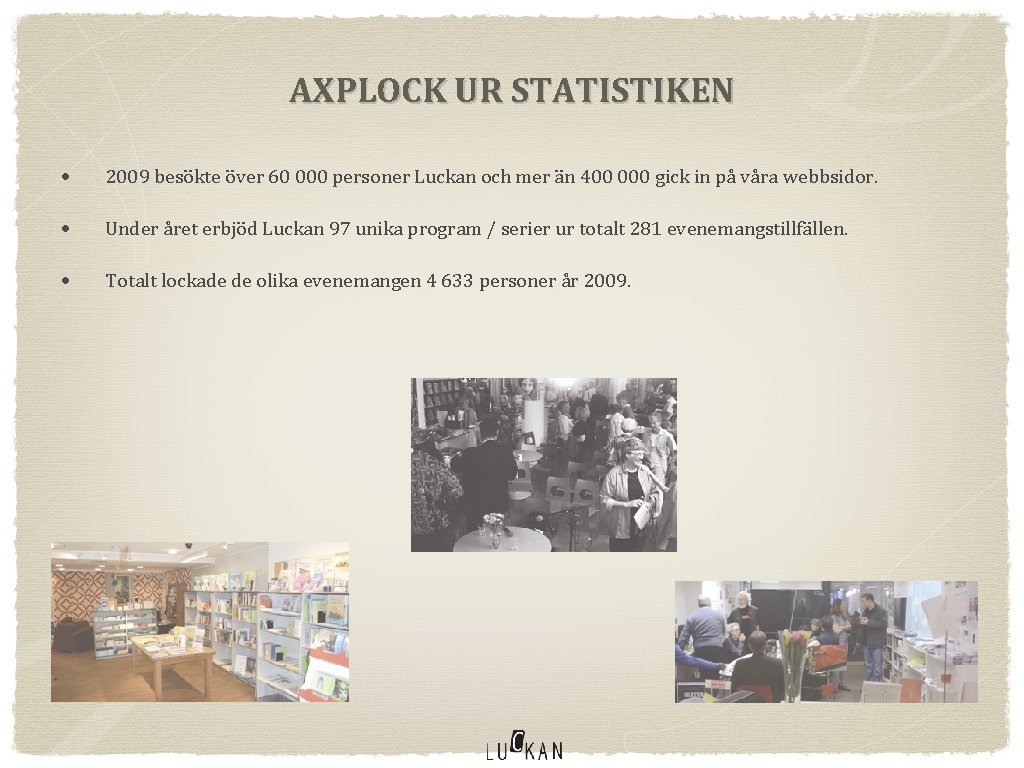 AXPLOCK UR STATISTIKEN • 2009 besökte över 60 000 personer Luckan och mer än