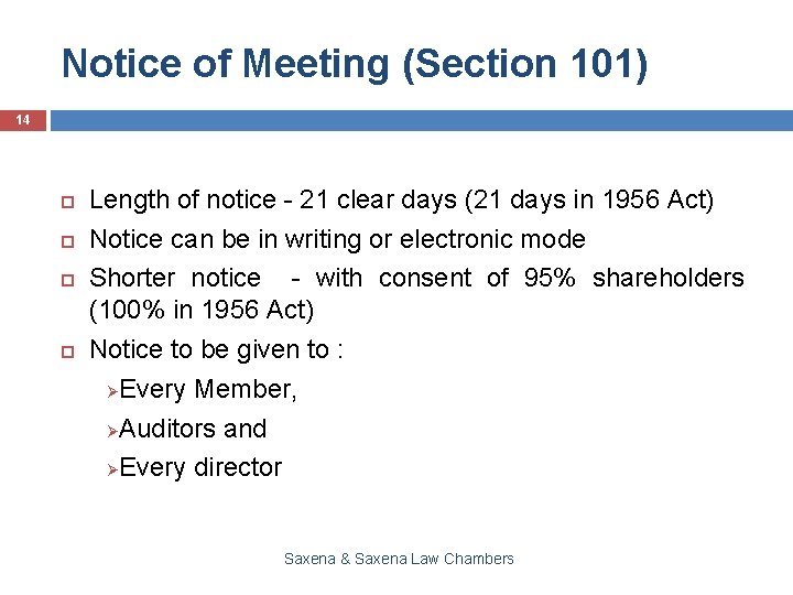 Notice of Meeting (Section 101) 14 Length of notice - 21 clear days (21
