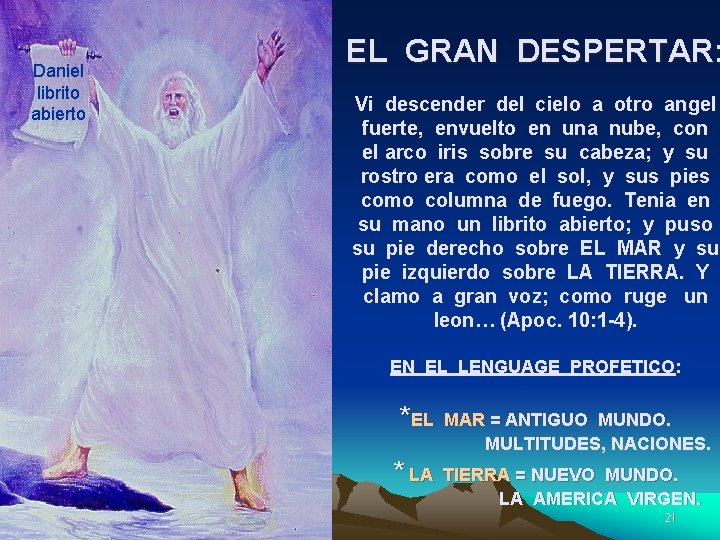 Daniel librito abierto EL GRAN DESPERTAR: Vi descender del cielo a otro angel fuerte,