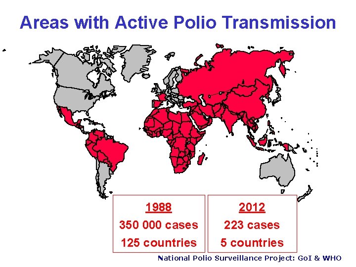 Areas with Active Polio Transmission 1988 350 000 cases 125 countries 2012 223 cases