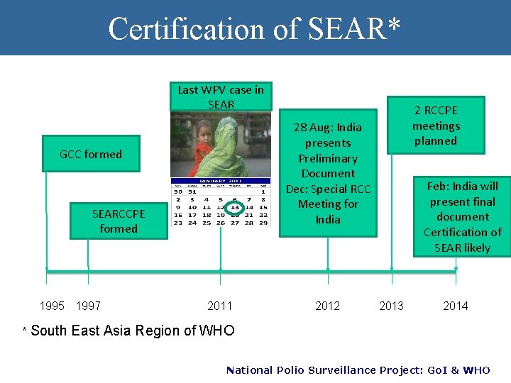 Certification of SEAR* Last WPV case in SEAR 28 Aug: India presents Preliminary Document
