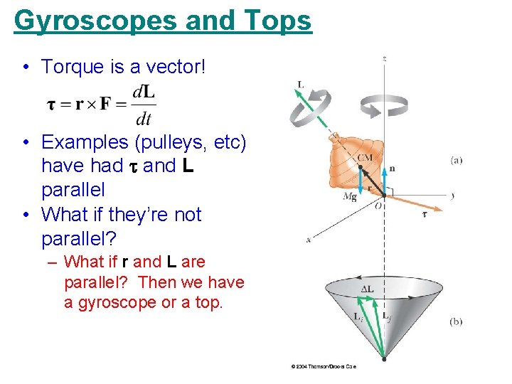 Gyroscopes and Tops • Torque is a vector! • Examples (pulleys, etc) have had