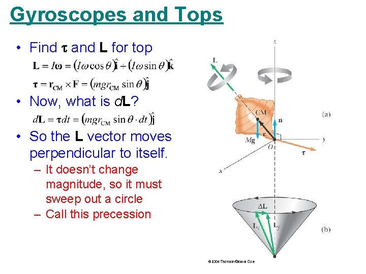 Gyroscopes and Tops • Find t and L for top • Now, what is