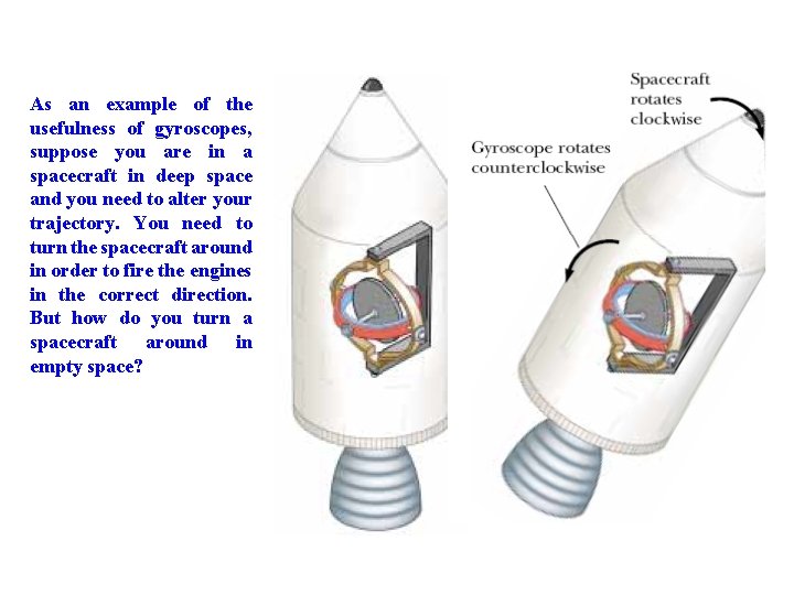 As an example of the usefulness of gyroscopes, suppose you are in a spacecraft