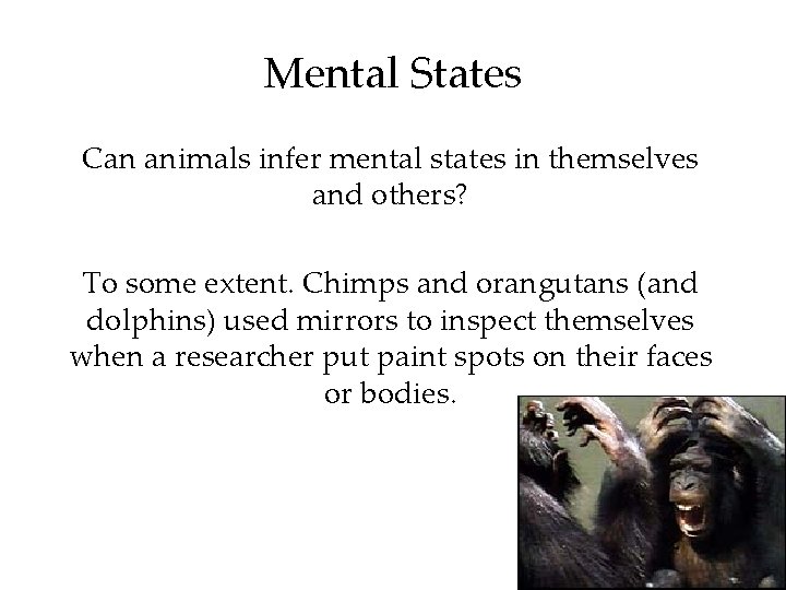 Mental States Can animals infer mental states in themselves and others? To some extent.