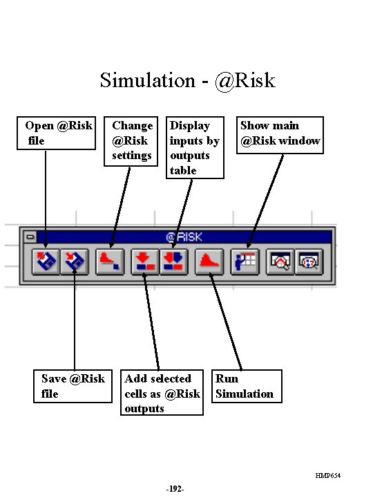 Simulation - @Risk Open @Risk file Save @Risk file Change @Risk settings Display inputs
