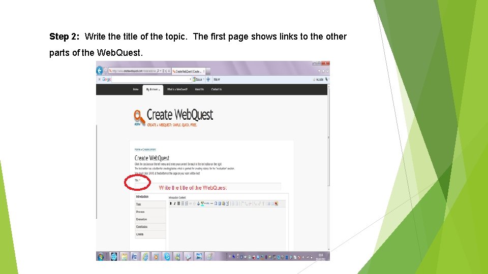 Step 2: Write the title of the topic. The first page shows links to