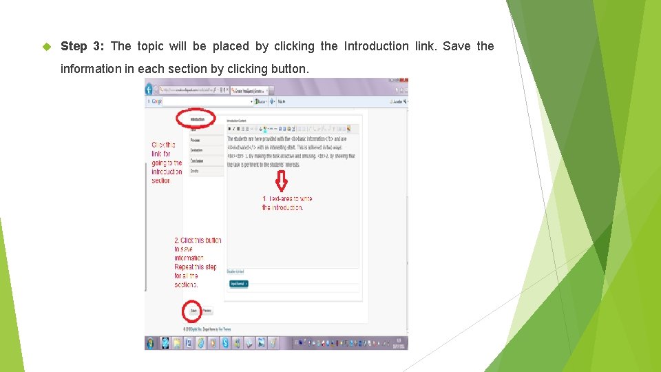  Step 3: The topic will be placed by clicking the Introduction link. Save