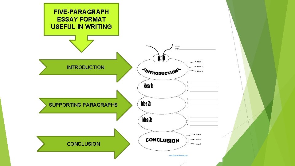 FIVE-PARAGRAPH ESSAY FORMAT USEFUL IN WRITING INTRODUCTION SUPPORTING PARAGRAPHS CONCLUSION 