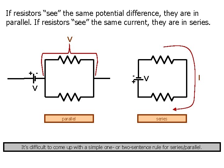 If resistors “see” the same potential difference, they are in parallel. If resistors “see”