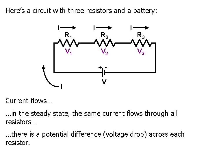 Here’s a circuit with three resistors and a battery: I R 1 V 1