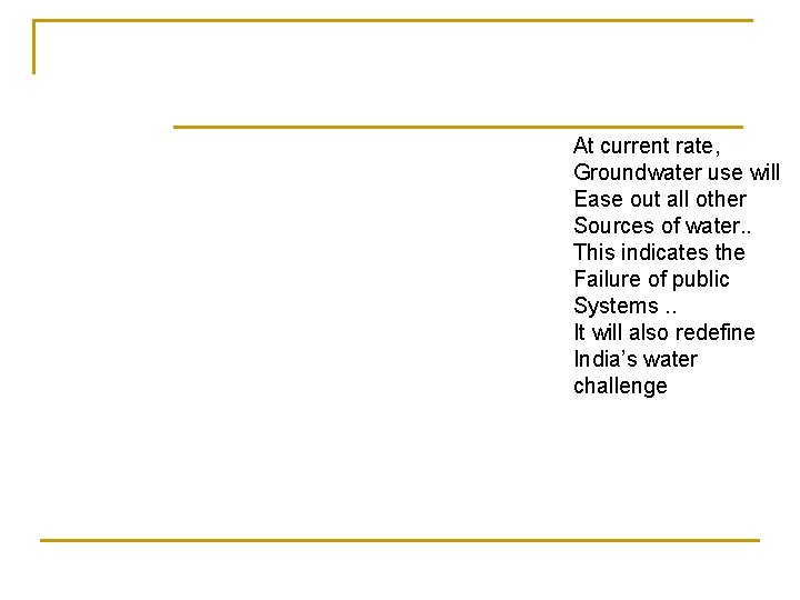 At current rate, Groundwater use will Ease out all other Sources of water. .