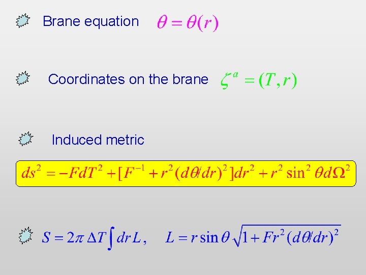 Brane equation Coordinates on the brane Induced metric 