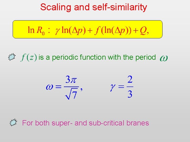 Scaling and self-similarity is a periodic function with the period For both super- and