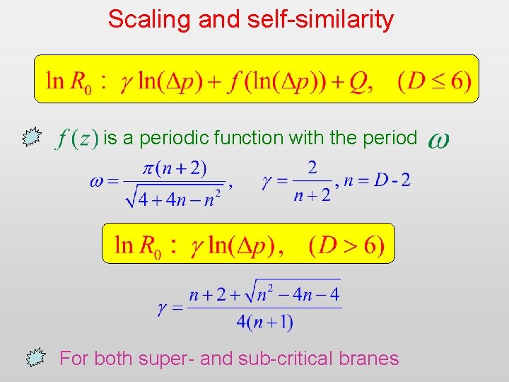 Scaling and self-similarity is a periodic function with the period For both super- and