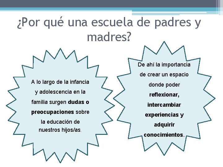 ¿Por qué una escuela de padres y madres? De ahí la importancia de crear