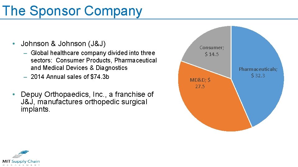 The Sponsor Company • Johnson & Johnson (J&J) – Global healthcare company divided into