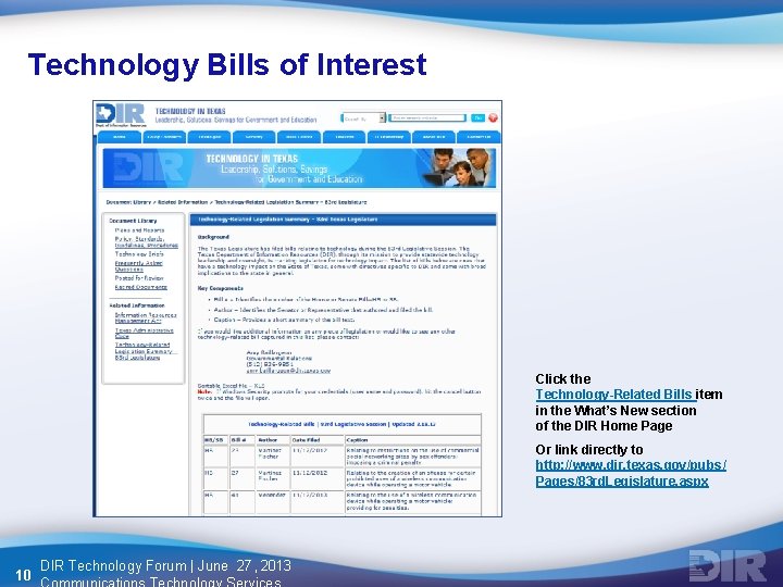 Technology Bills of Interest Click the Technology-Related Bills item in the What’s New section