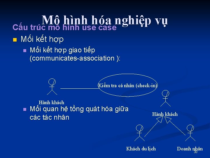 Mô hình hóa nghiệp vụ Cấu trúc mô hình use case n Mối kết