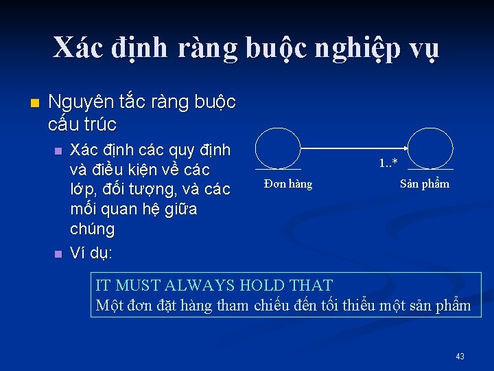 Xác định ràng buộc nghiệp vụ n Nguyên tắc ràng buộc cấu trúc n