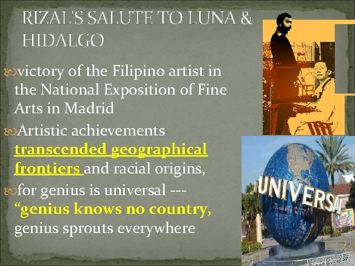 RIZAL'S SALUTE TO LUNA & HIDALGO victory of the Filipino artist in the National