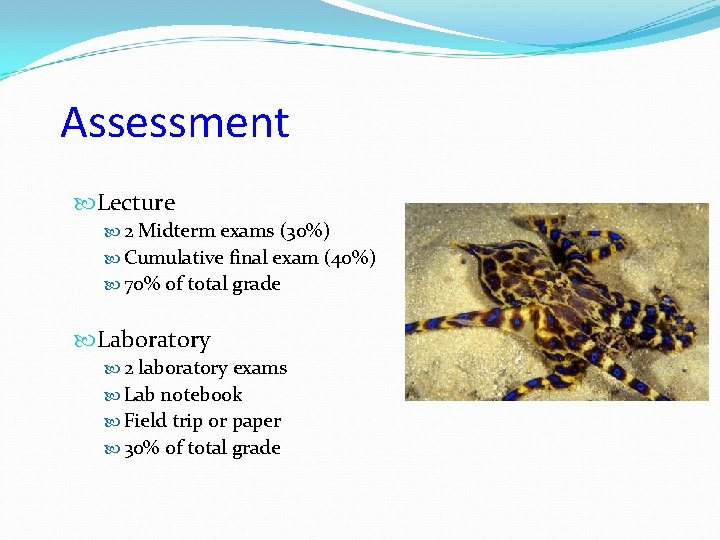 Assessment Lecture 2 Midterm exams (30%) Cumulative final exam (40%) 70% of total grade