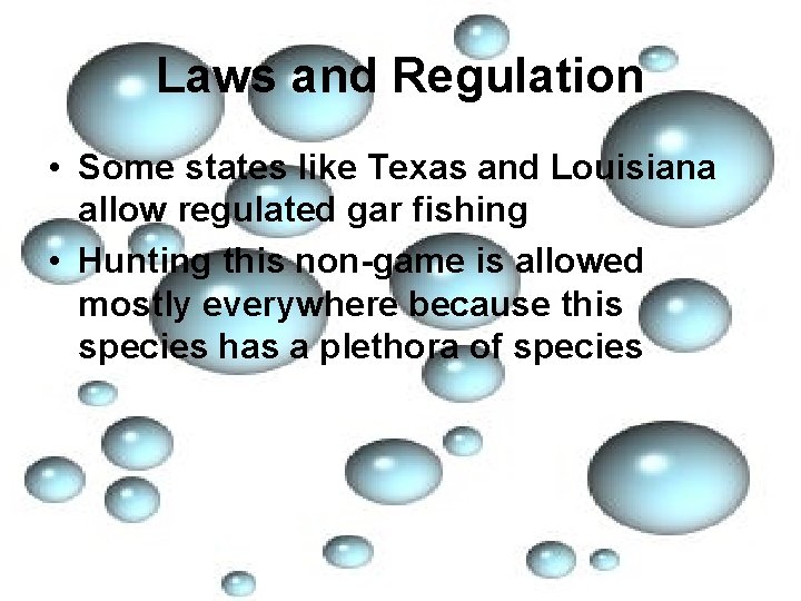 Laws and Regulation • Some states like Texas and Louisiana allow regulated gar fishing
