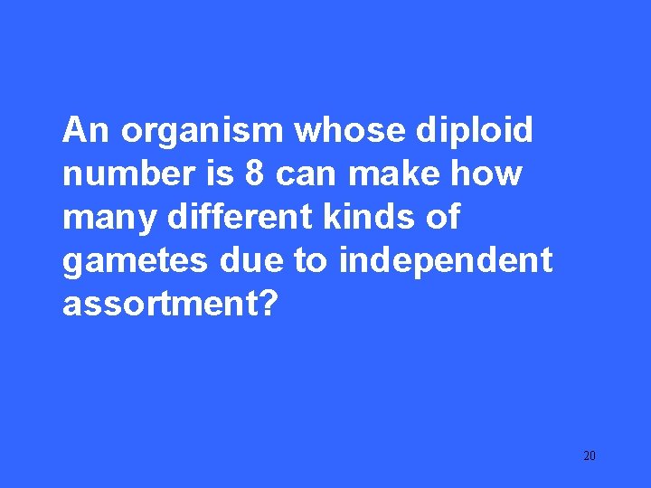 II 25 An organism whose diploid number is 8 can make how many different