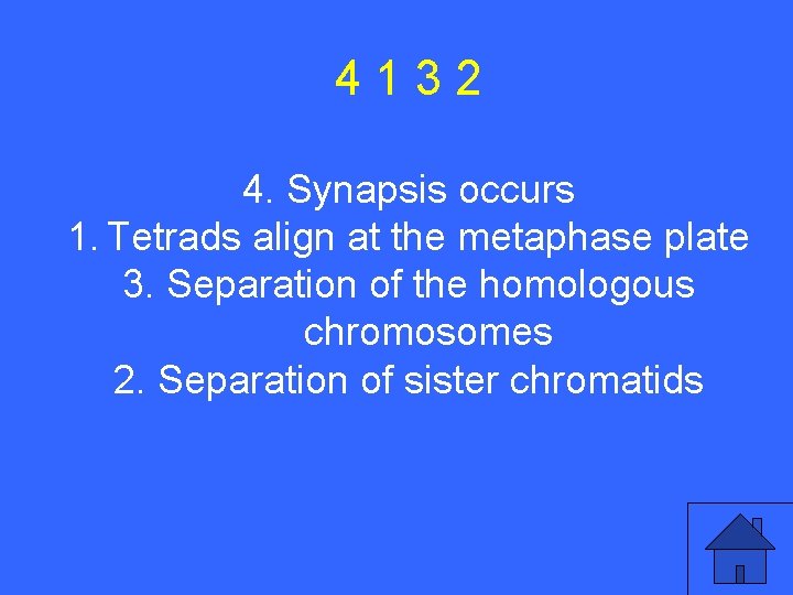 III 25 a 4132 4. Synapsis occurs 1. Tetrads align at the metaphase plate