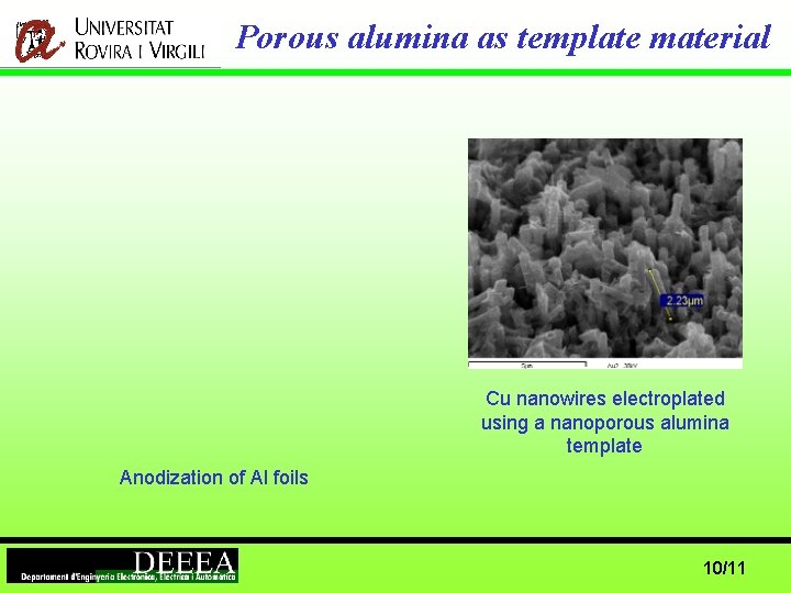Porous alumina as template material Cu nanowires electroplated using a nanoporous alumina template Anodization