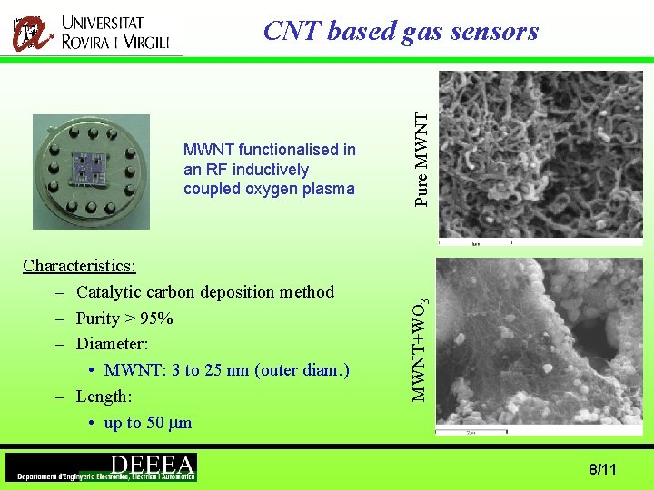 Characteristics: – Catalytic carbon deposition method – Purity > 95% – Diameter: • MWNT: